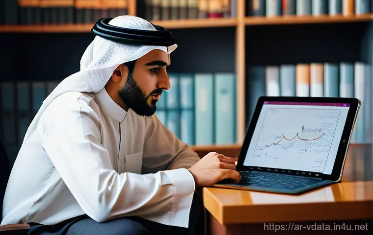 빅데이터 분석가로 성공한 사람들의 사례 - **Prompt:** A young, intelligent Arab data analyst, either male or female, deeply immersed in though...