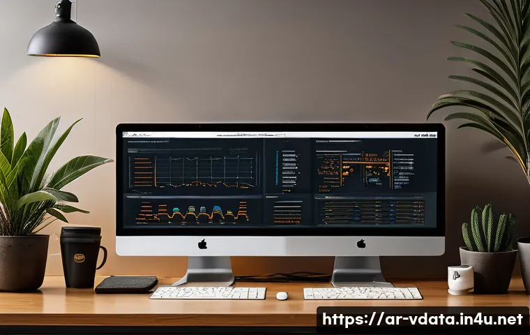 빅데이터 실기시험 대비를 위한 실습 환경 구성 - A modern office workspace designed for big data analysis training, featuring multiple large monitors...