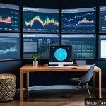 빅데이터 프로젝트의 데이터 수집 기법 - A modern Middle Eastern data analyst workspace, featuring a large curved monitor displaying colorful...