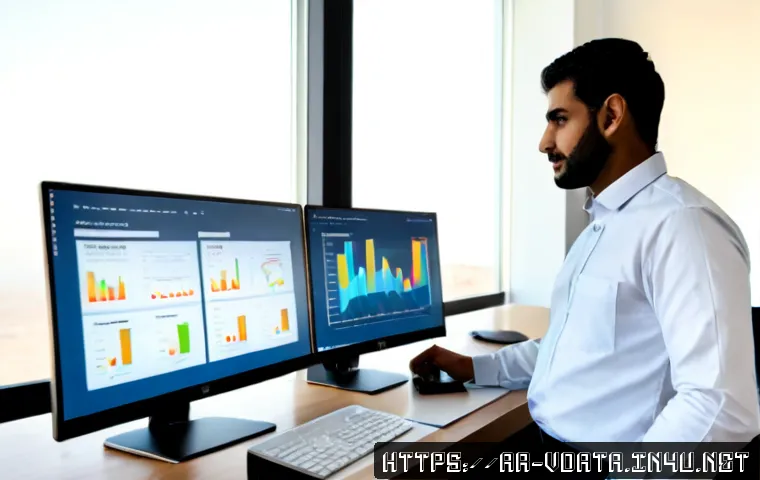 빅데이터 분석가를 위한 Git 사용법 - Photorealistic Arabic big data analyst in modest professional attire working at a clean modern desk ...